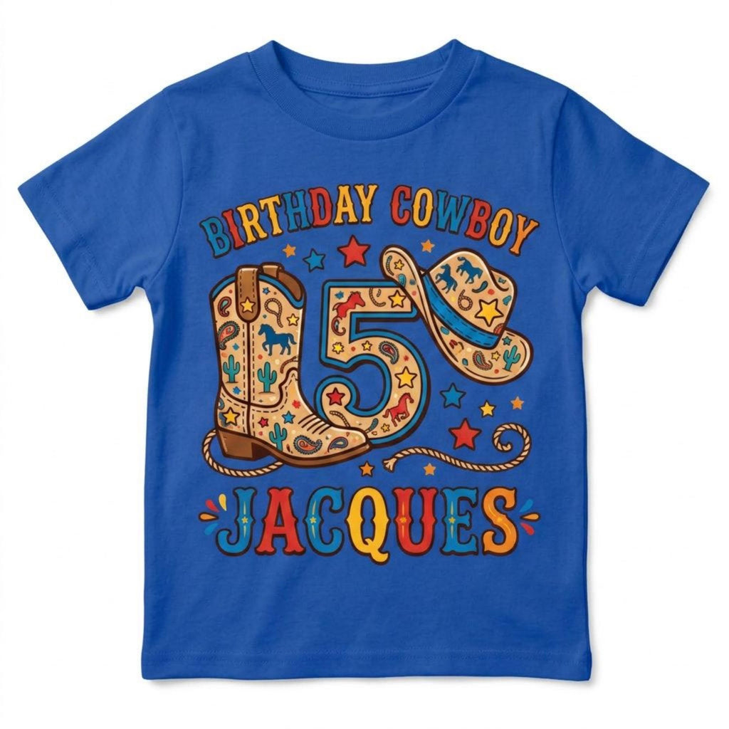 Custom Birthday Cowboy Kids T-Shirt, personalized name & age rodeo cowboy Tee