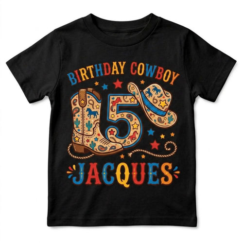 Custom Birthday Cowboy Kids T-Shirt, personalized name & age rodeo cowboy Tee
