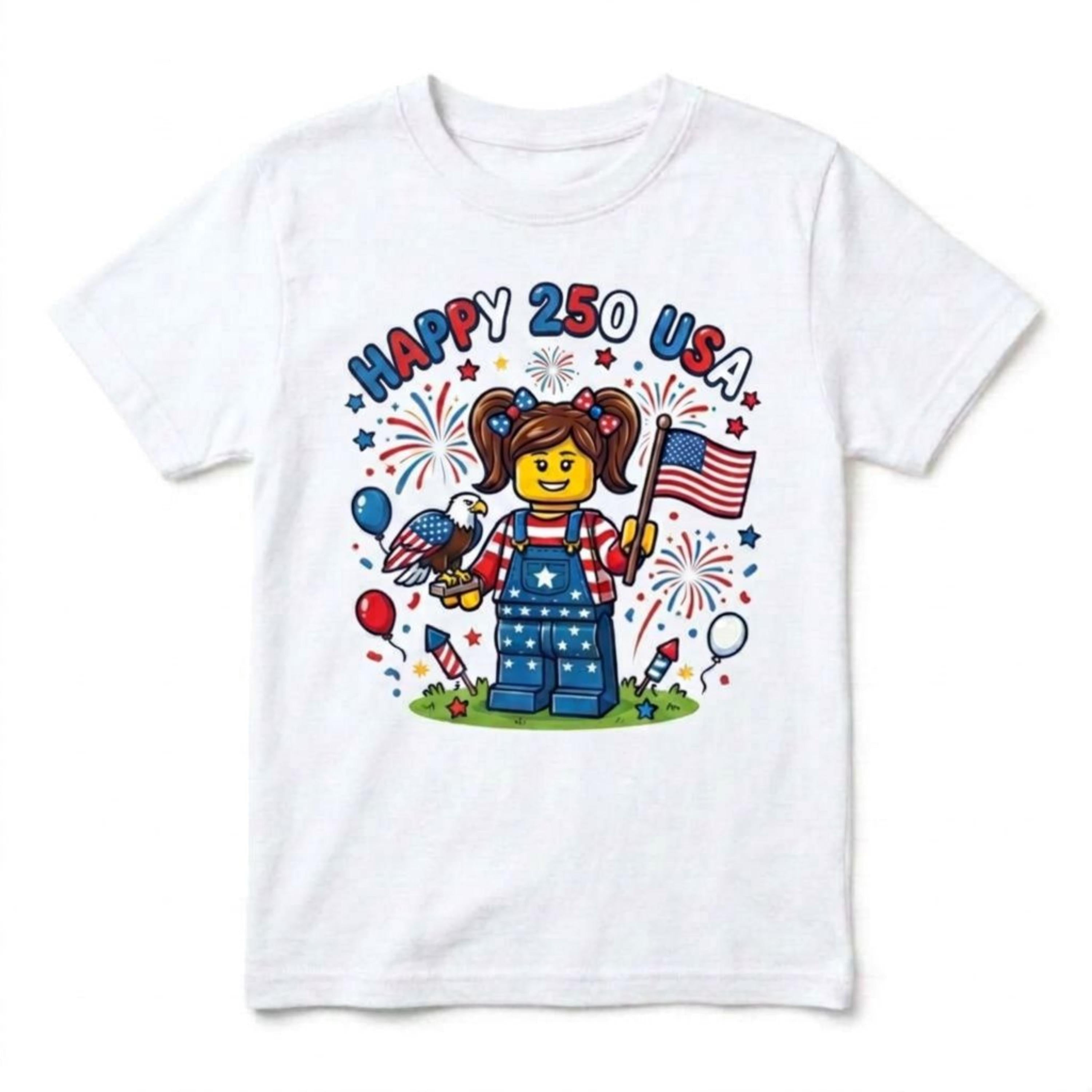 Blocks Builder Happy 250 USA 4th of July Flag kids T-shirt