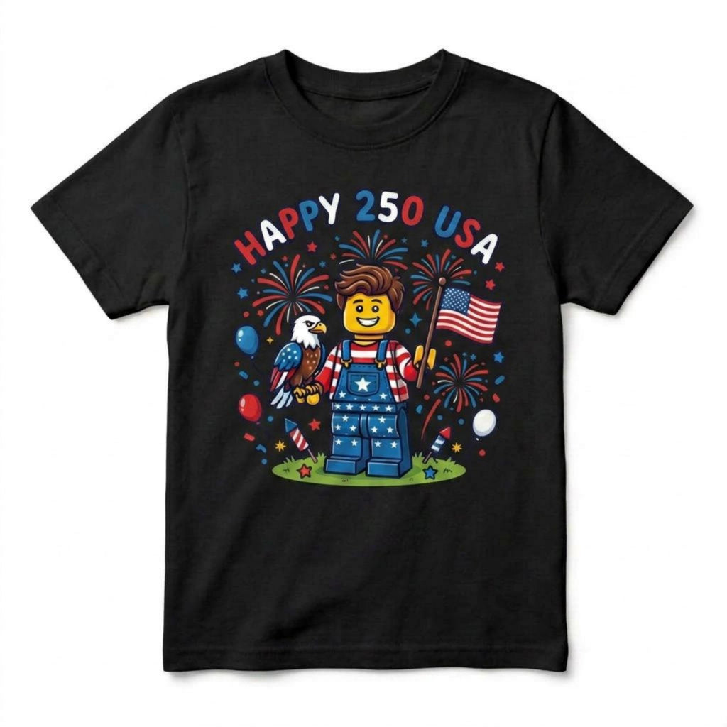 Blocks Builder Happy 250 USA 4th of July Flag kids T-shirt