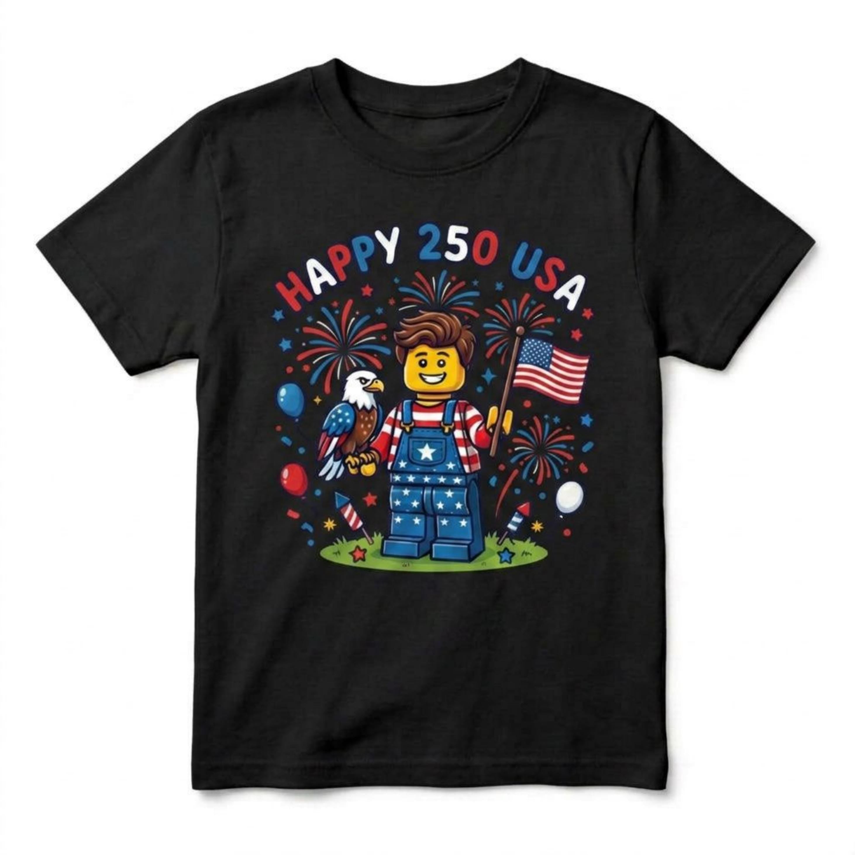 Blocks Builder Happy 250 USA 4th of July Flag kids T-shirt