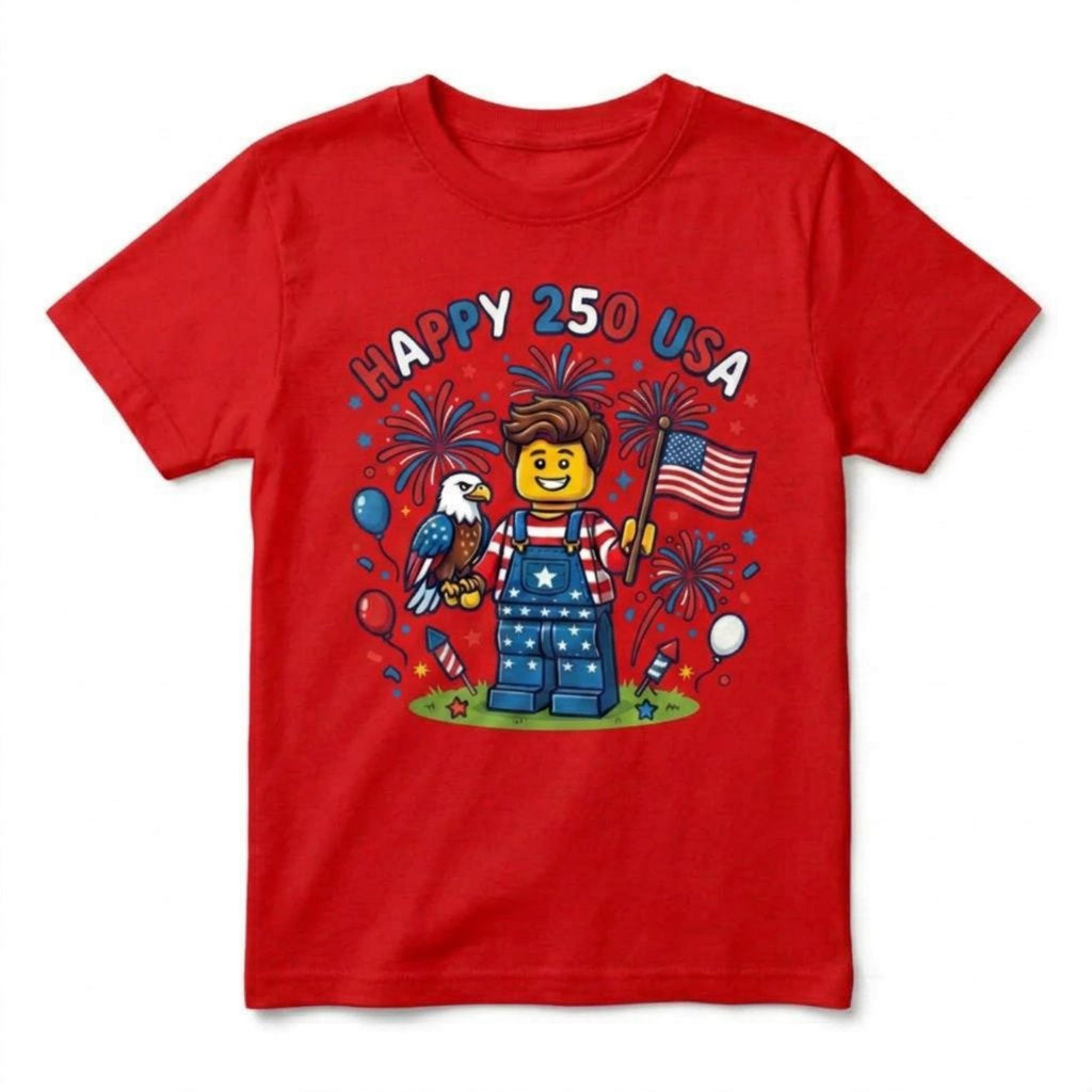 Blocks Builder Happy 250 USA 4th of July Flag kids T-shirt