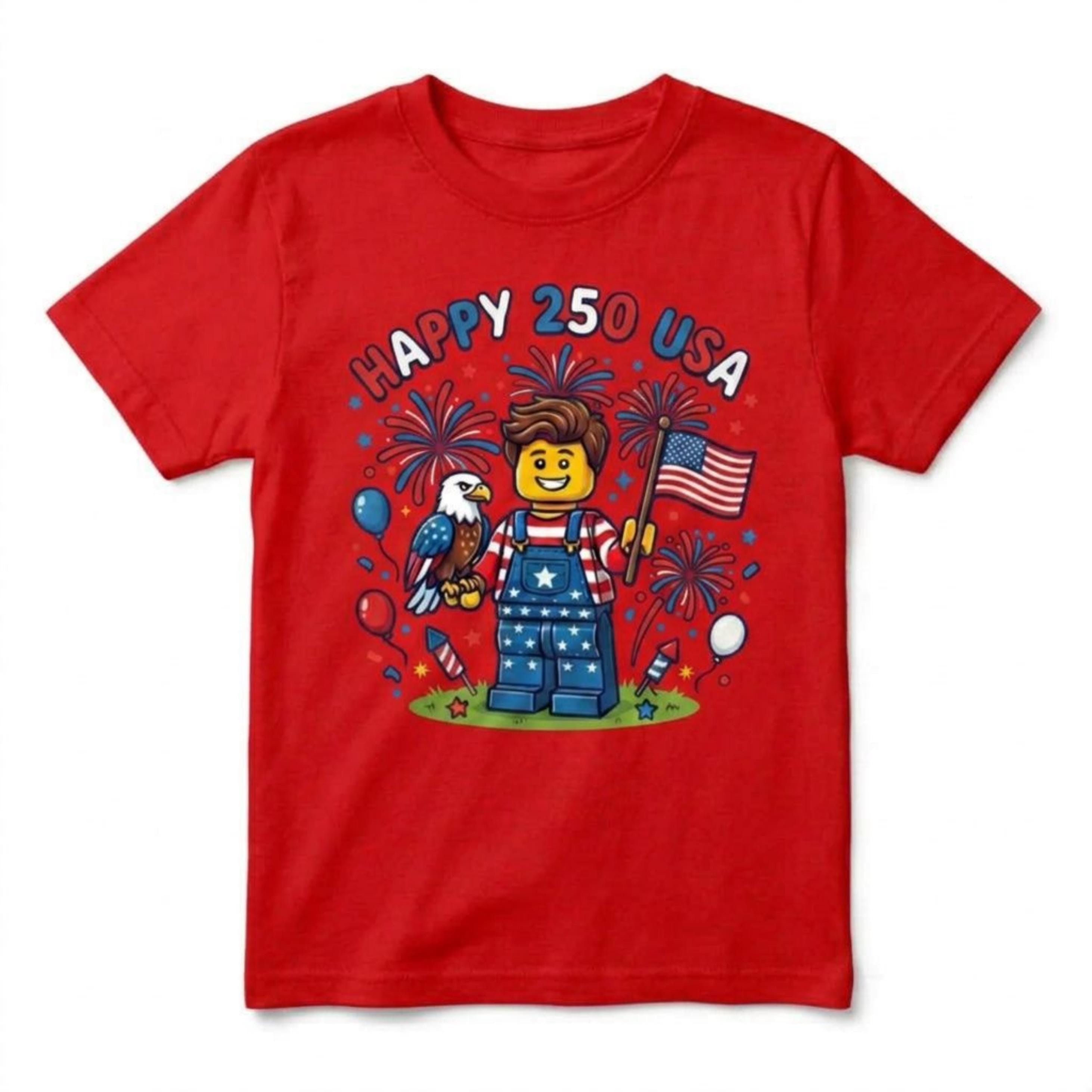Blocks Builder Happy 250 USA 4th of July Flag kids T-shirt