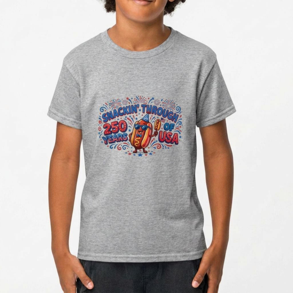 Snakin' Through 250 Years of USA Anniversary Hotdog Graphic T-Shirt, 4th of July Toddler & Youth Tee