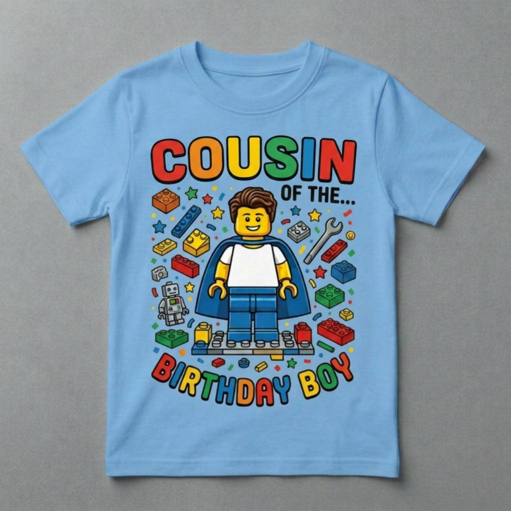 Custom Blocks Builder, Sister, Brother, and cousin of the Birthday Boy or Girl T-shirt, Personalized matching family Tee