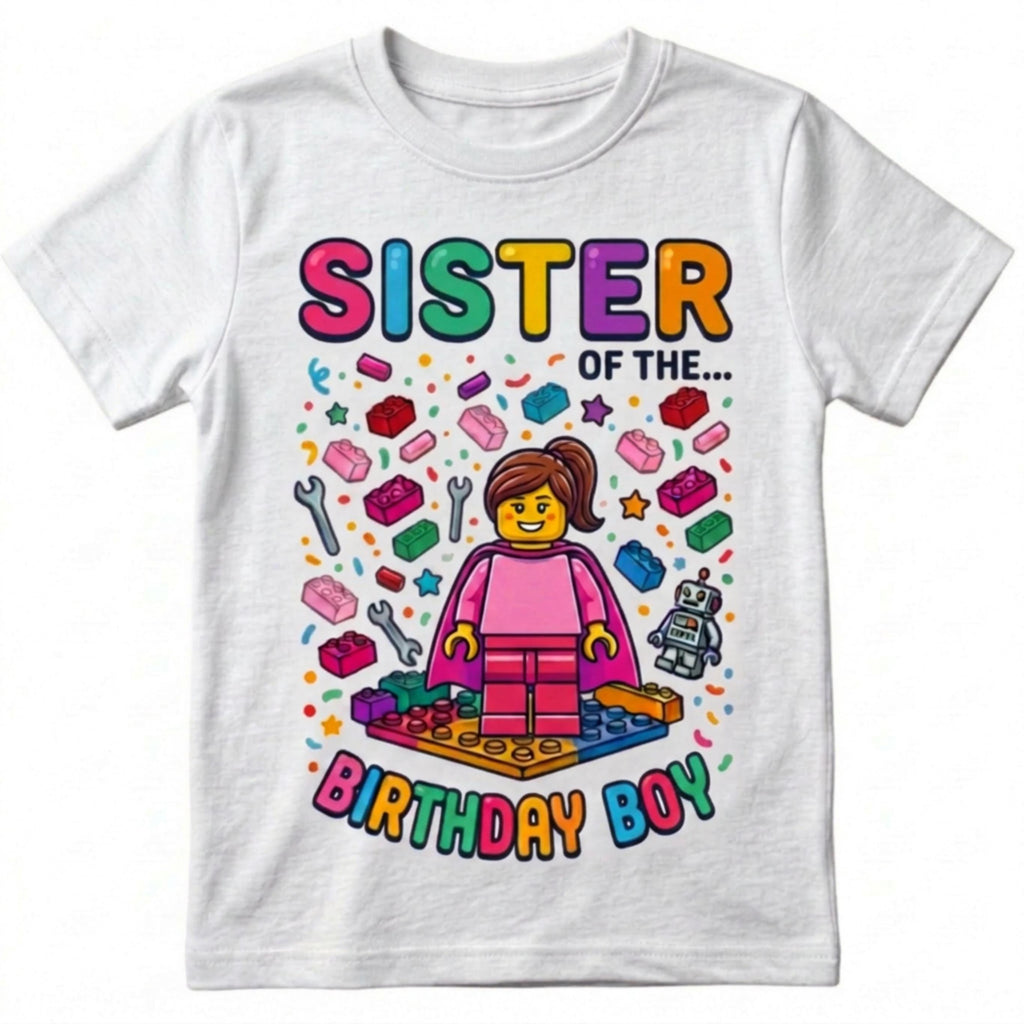 Custom Blocks Builder, Sister, Brother, and cousin of the Birthday Boy or Girl T-shirt, Personalized matching family Tee