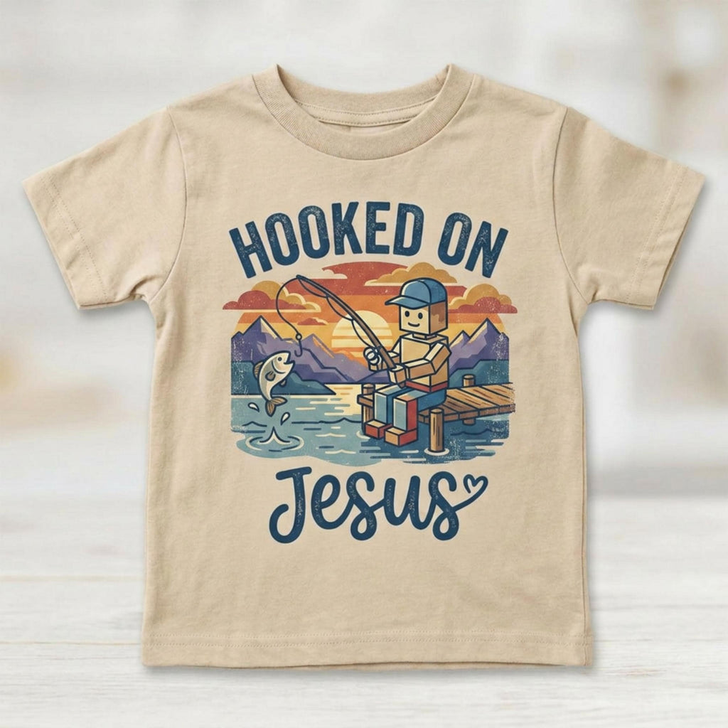 Retro Vintage "Hooked On Jesus" Kids Christian T-Shirt