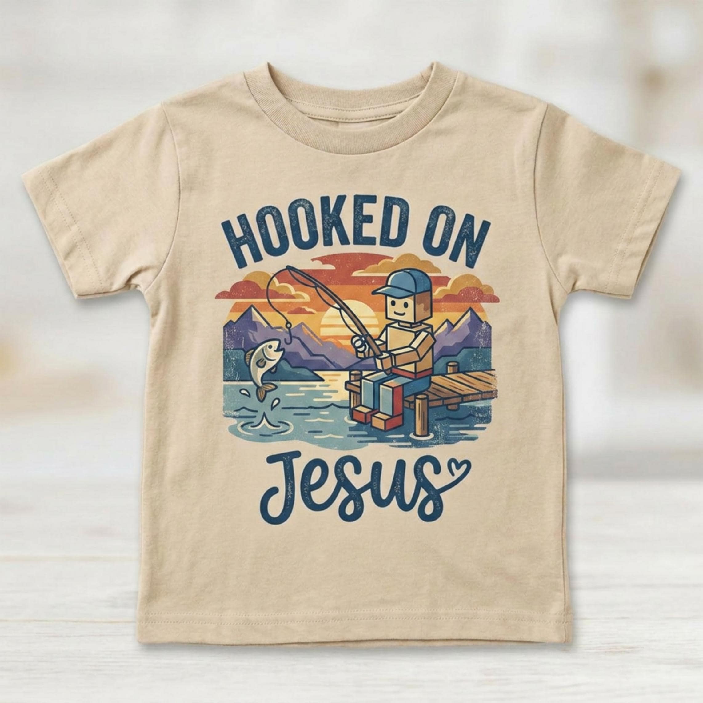 Retro Vintage "Hooked On Jesus" Kids Christian T-Shirt