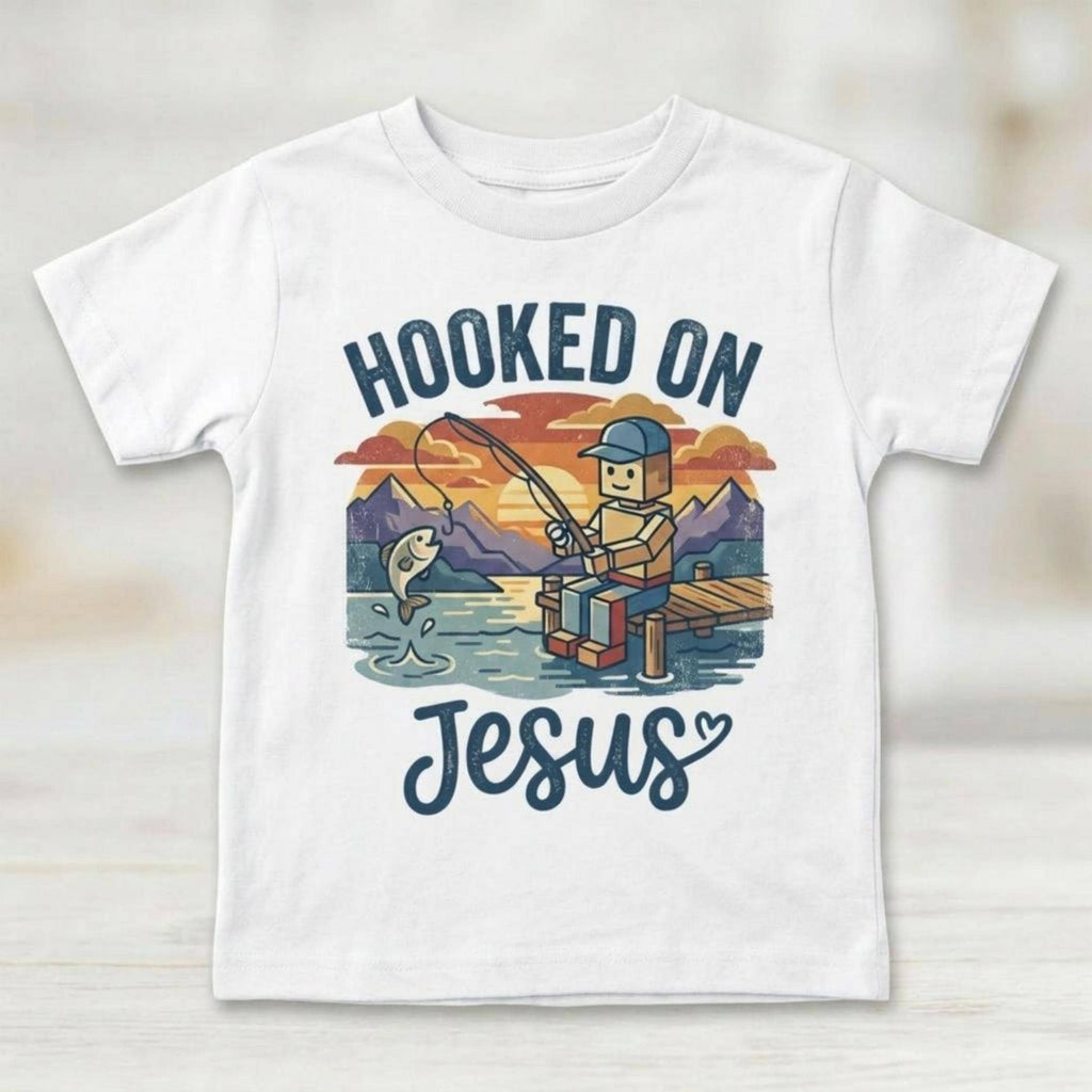 Retro Vintage "Hooked On Jesus" Kids Christian T-Shirt