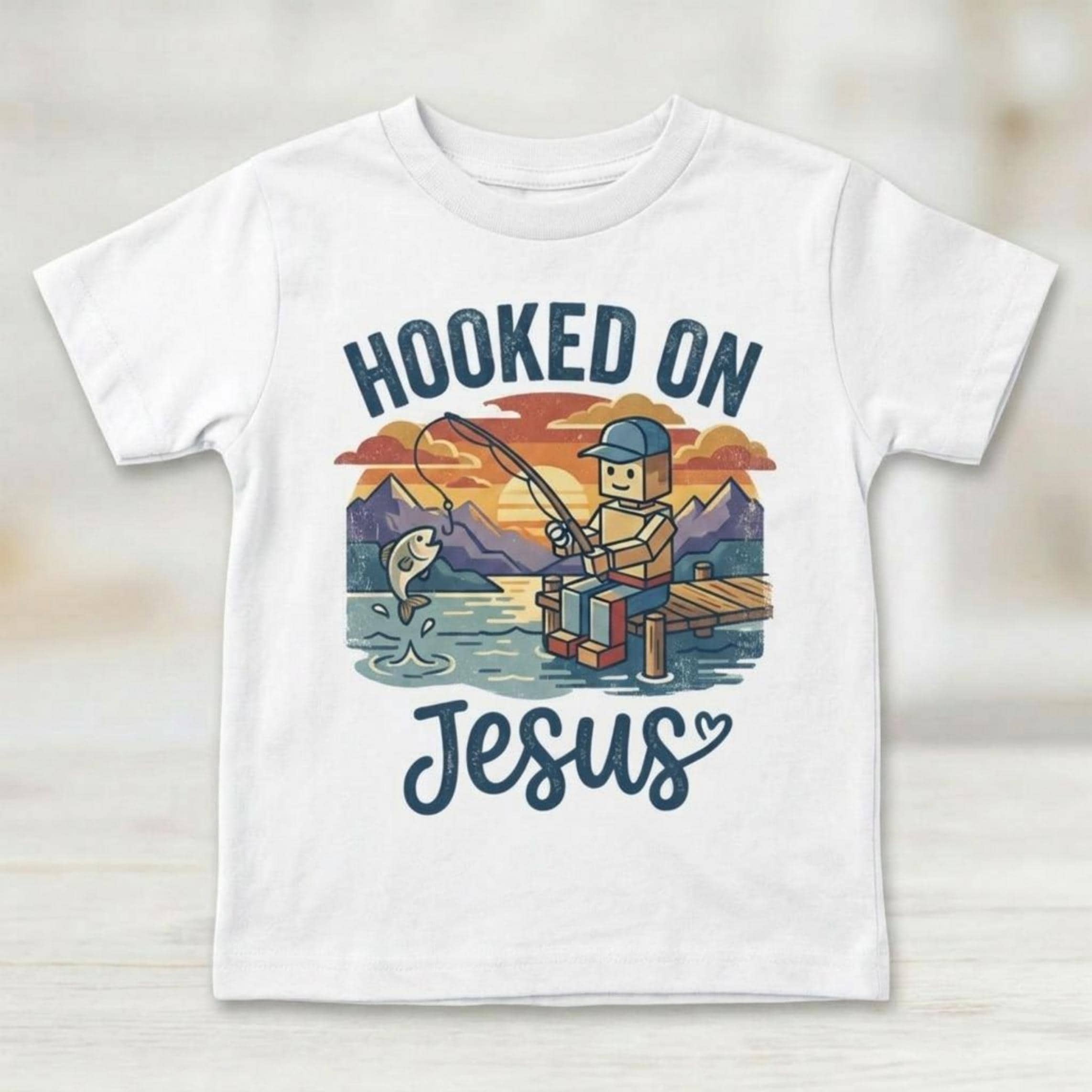 Retro Vintage "Hooked On Jesus" Kids Christian T-Shirt