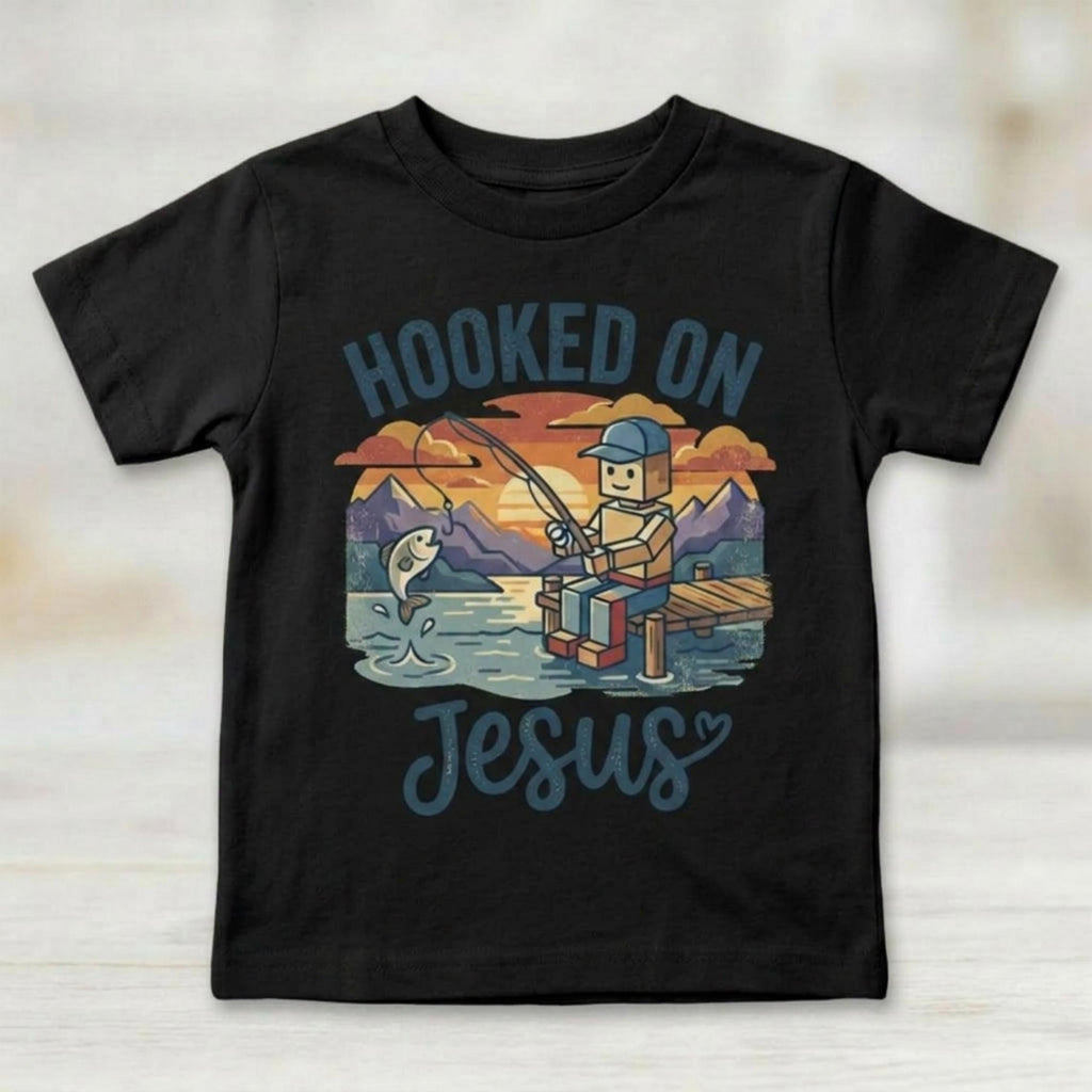 Retro Vintage "Hooked On Jesus" Kids Christian T-Shirt