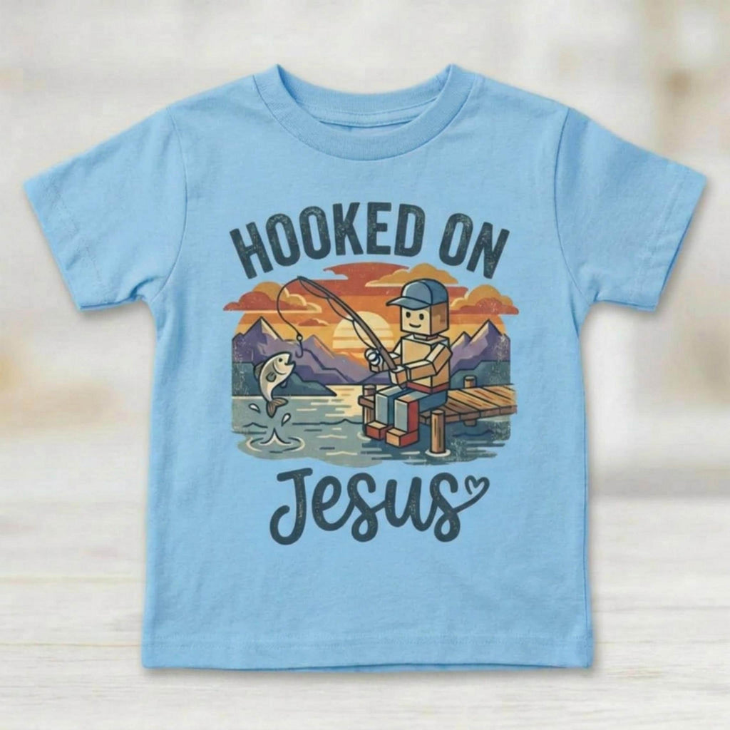 Retro Vintage "Hooked On Jesus" Kids Christian T-Shirt