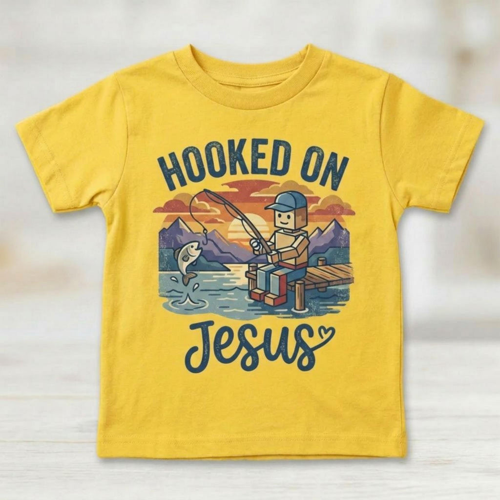 Retro Vintage "Hooked On Jesus" Kids Christian T-Shirt
