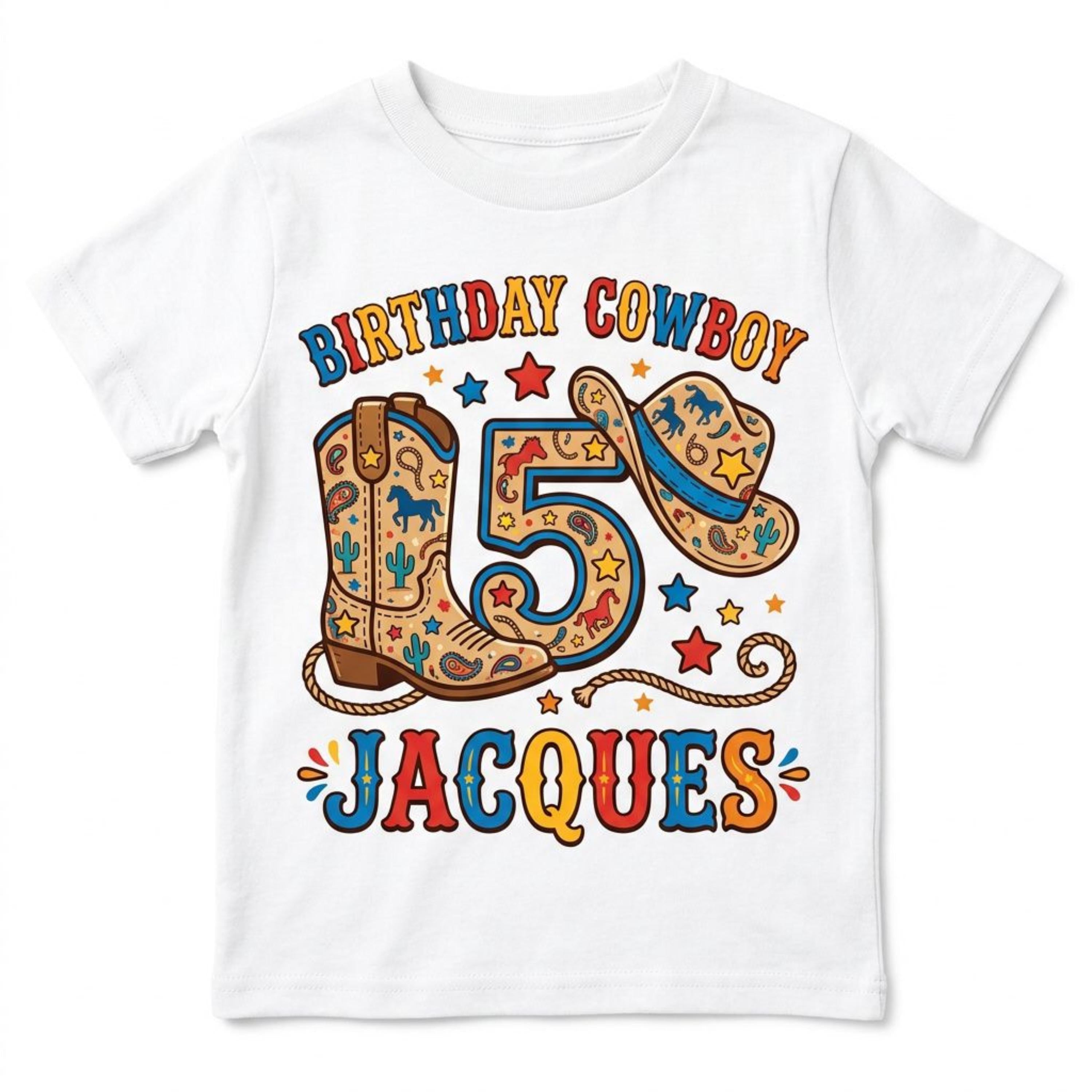 Custom Birthday Cowboy Kids T-Shirt, personalized name & age rodeo cowboy Tee