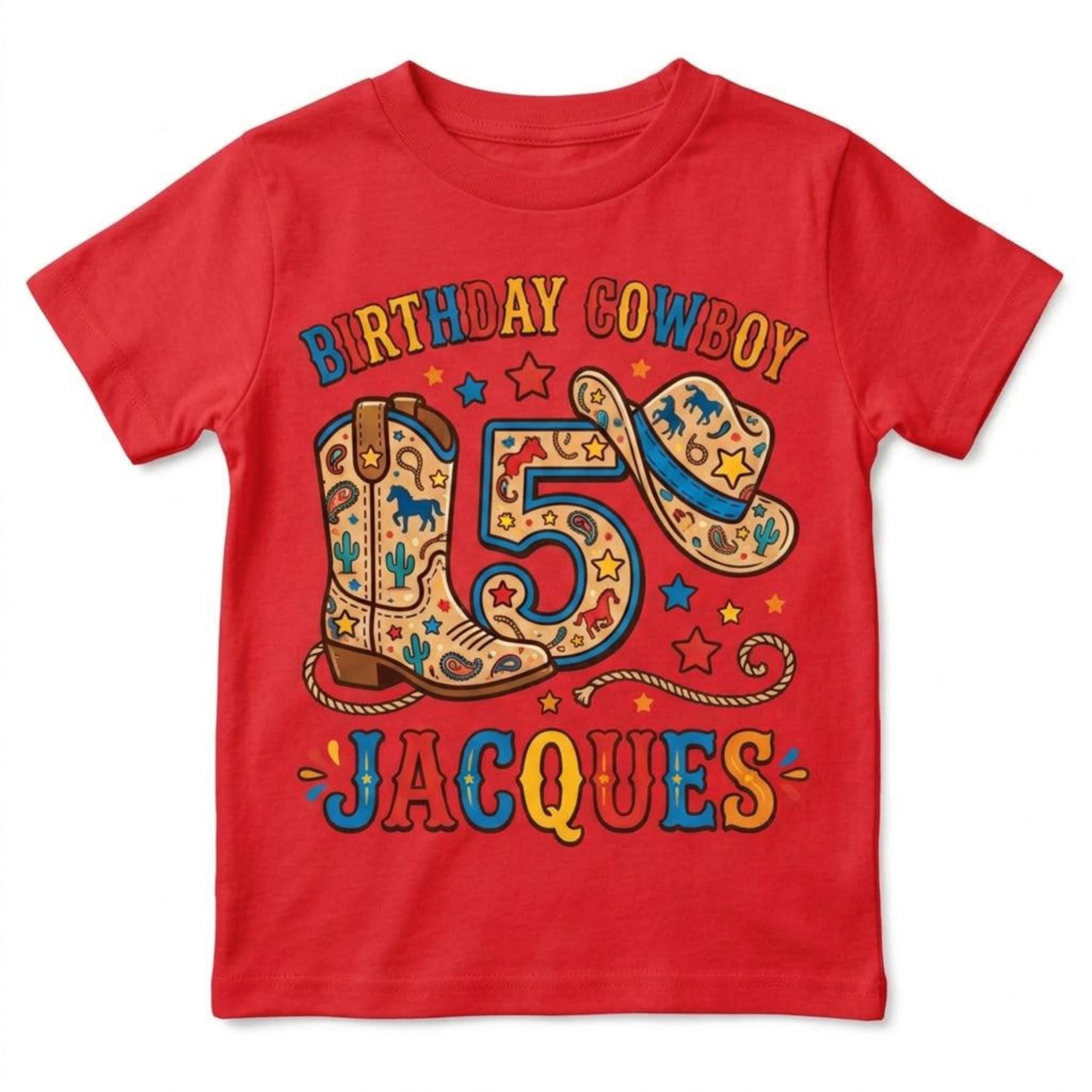 Custom Birthday Cowboy Kids T-Shirt, personalized name & age rodeo cowboy Tee