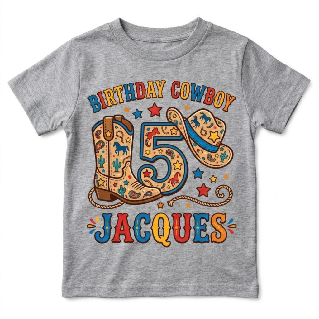 Custom Birthday Cowboy Kids T-Shirt, personalized name & age rodeo cowboy Tee