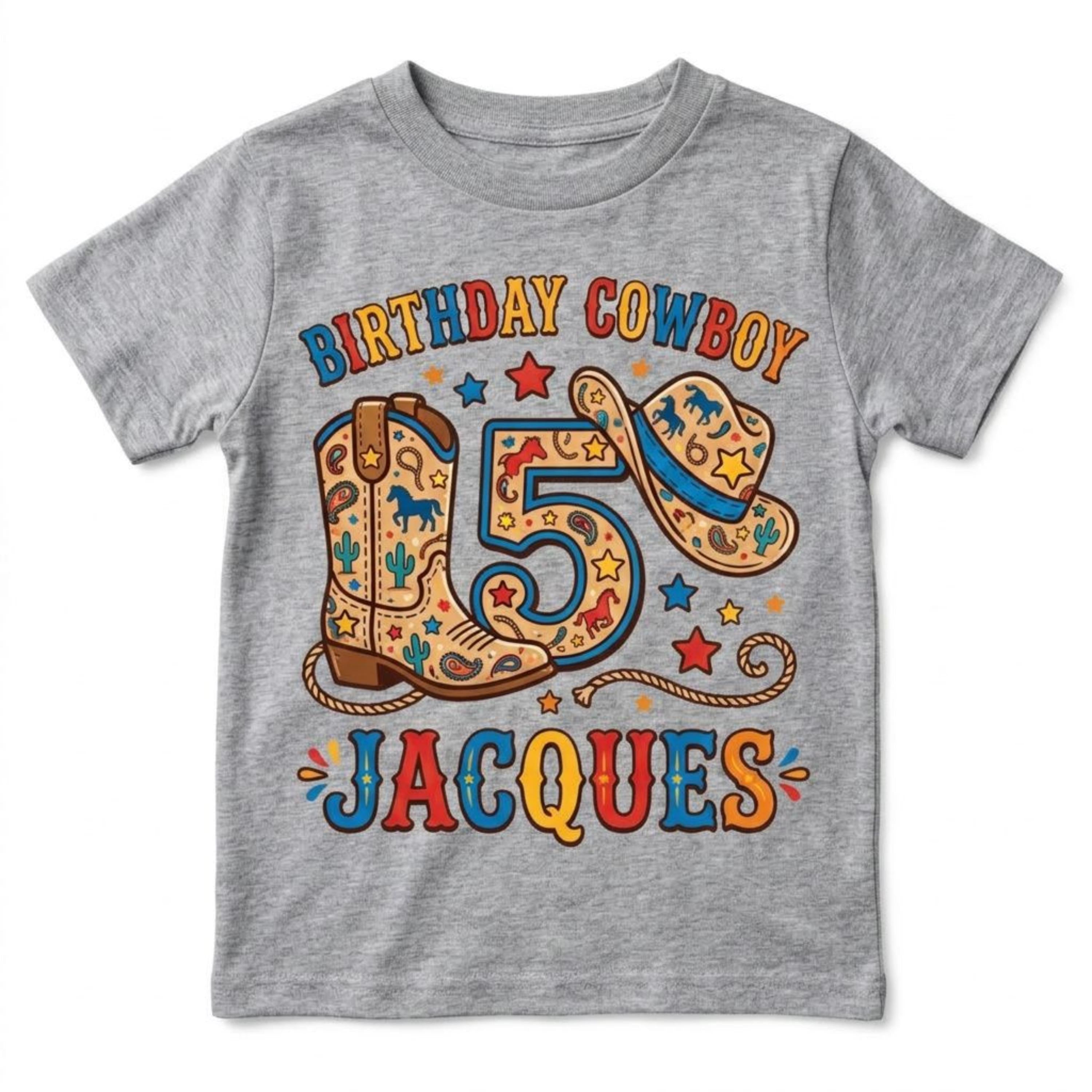 Custom Birthday Cowboy Kids T-Shirt, personalized name & age rodeo cowboy Tee