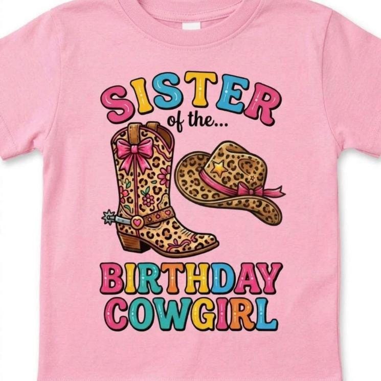 Sister, Brother of the Birthday CowGirl & Cowboy Kids T-shirt, matching family Rodeo theme party Tee