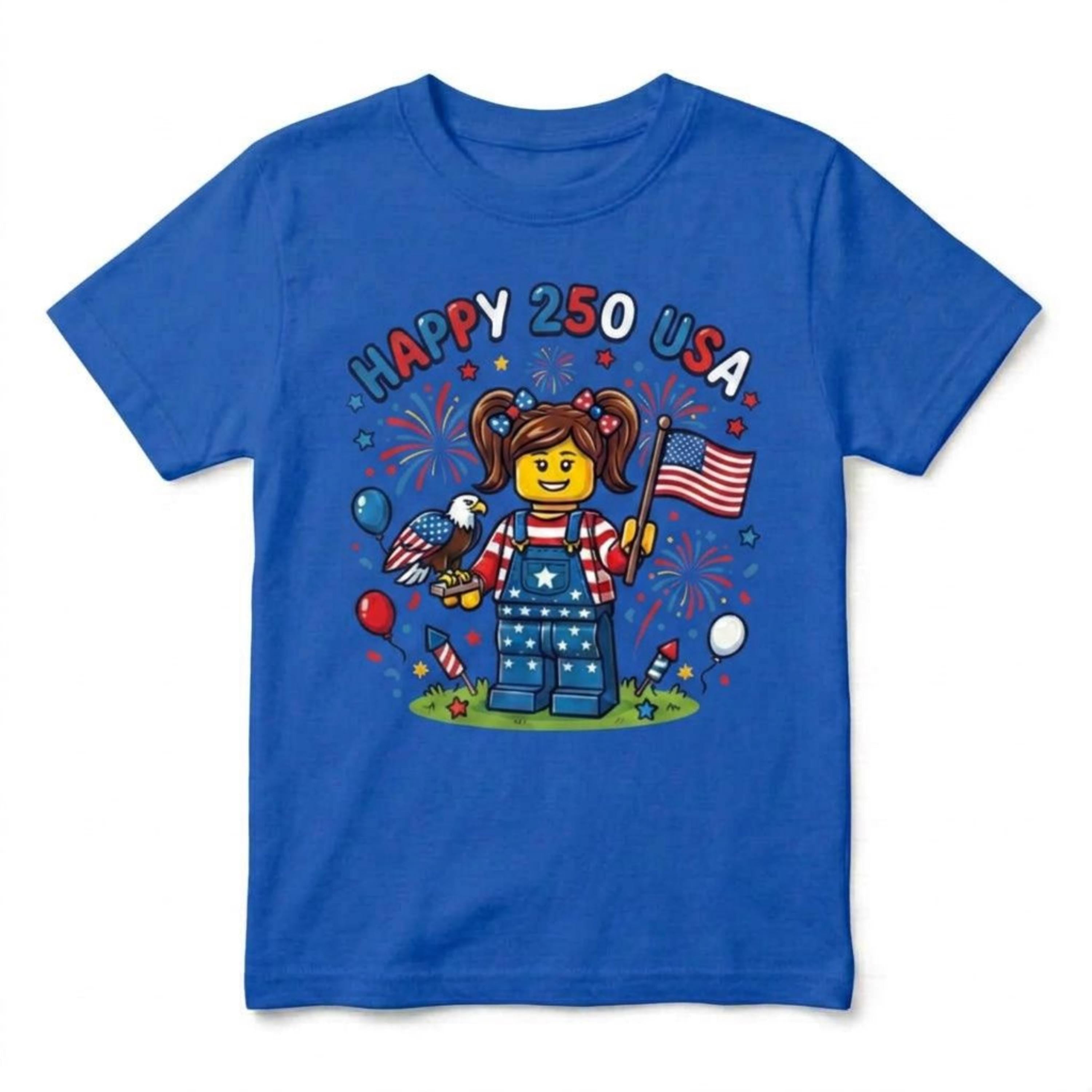 Blocks Builder Happy 250 USA 4th of July Flag kids T-shirt