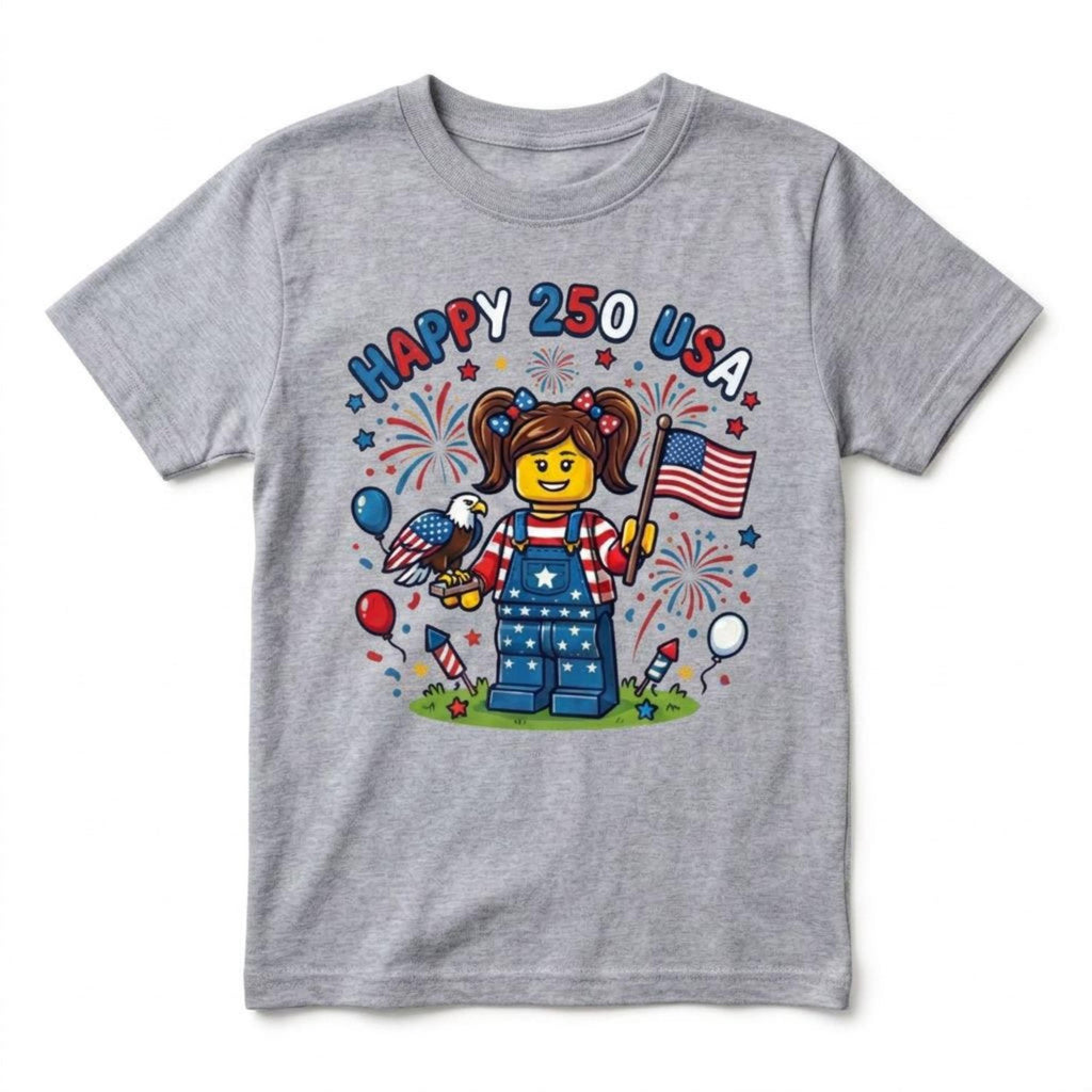 Blocks Builder Happy 250 USA 4th of July Flag kids T-shirt