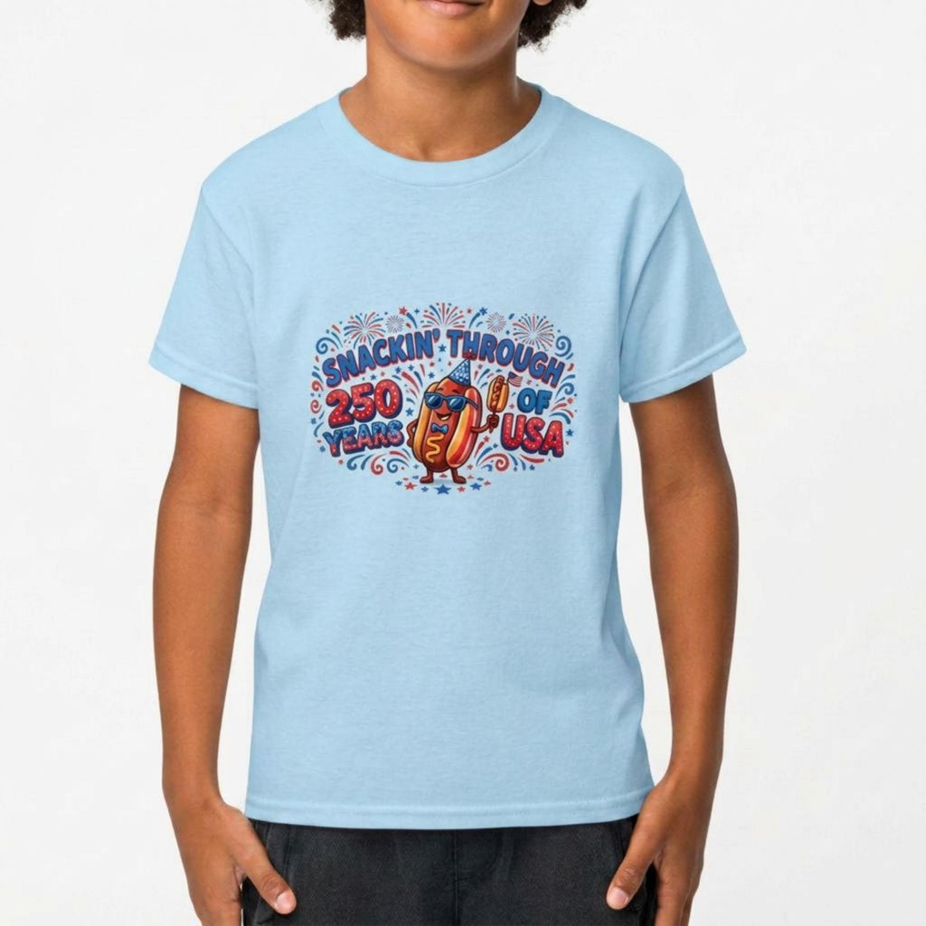 Snakin' Through 250 Years of USA Anniversary Hotdog Graphic T-Shirt, 4th of July Toddler & Youth Tee