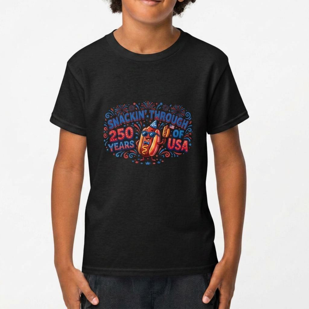 Snakin' Through 250 Years of USA Anniversary Hotdog Graphic T-Shirt, 4th of July Toddler & Youth Tee