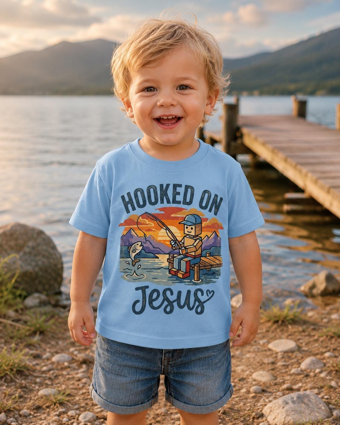 Retro Vintage "Hooked On Jesus" Kids Christian T-Shirt