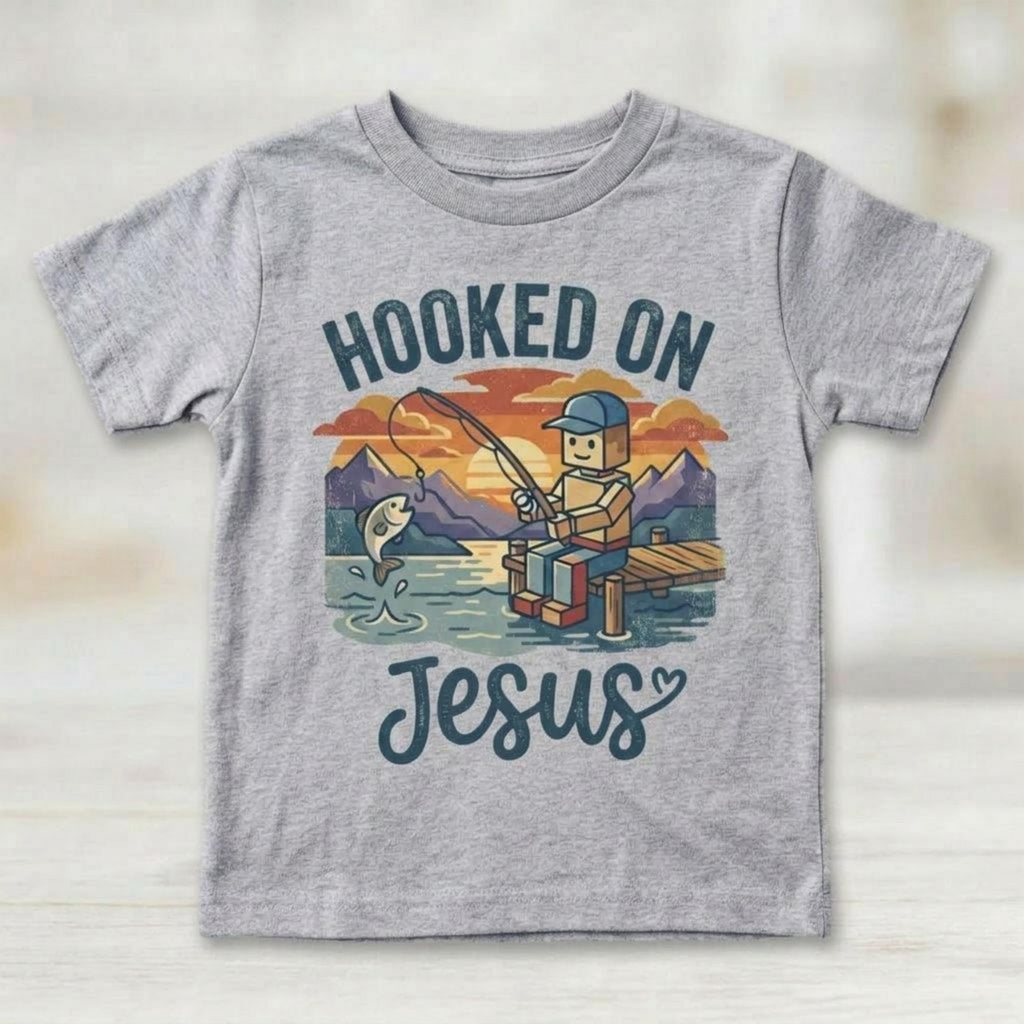 Retro Vintage "Hooked On Jesus" Kids Christian T-Shirt