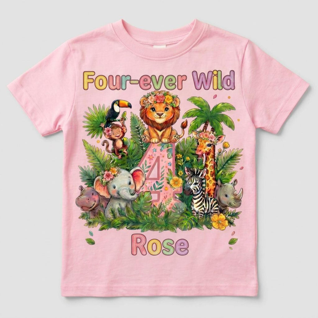 Custom Safari Birthday Girl Shirt, Personalized Jungle Animals Tee