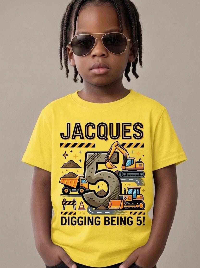 Custom Construction Truck Birthday Shirt, Personalized Name Age Tee
